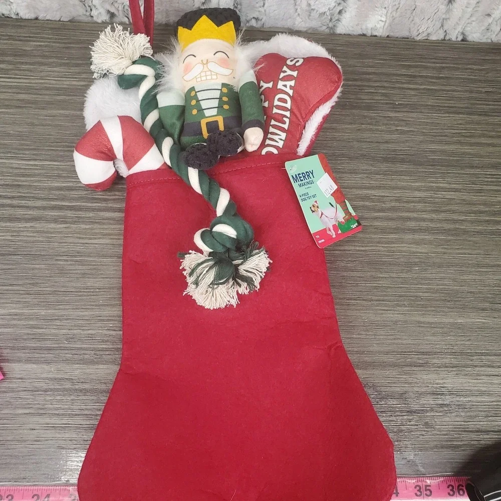Merry Makings Red Premium Pre-stuffed Pet Stocking Dog Toys, Medium Bone Shape